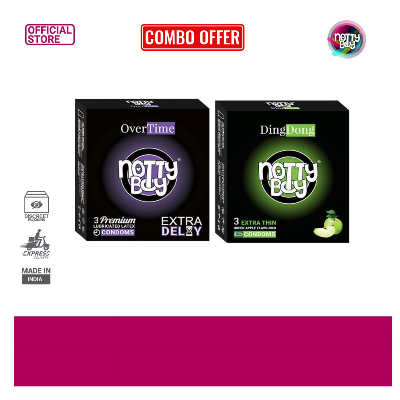 Picture of Nottyboy Mini Combo 3x2 = 6Pcs Condom - NottyBoy Over Time Climax Delay 3s + NottyBoy DingDong Green Apple Flavoured 3s Condom