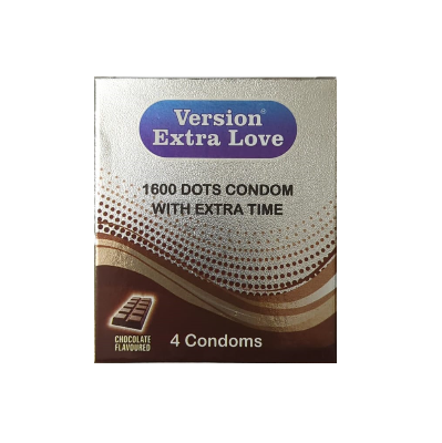 Picture of Version Extra Love 1600 Dots Extra Time Condom ( Chocolate ) - 4Pcs Pack