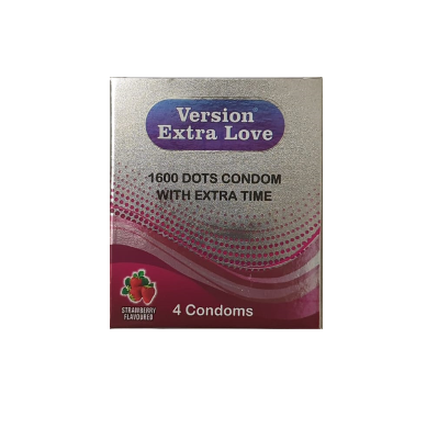 Picture of Version Extra Love 1600 Dots Extra Time Condom (Strawberry )- 4Pcs Pack