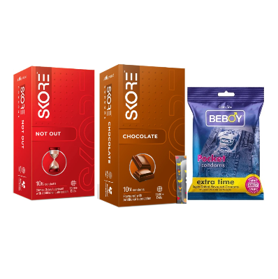 Picture of Skore Notty Combo = 23Pcs Condom - Skore Not Out 10s + Skore Chocolate 10s + Beboy Extra Time 3s