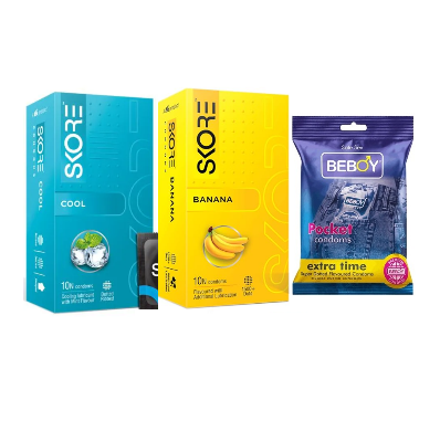 Picture of Skore Coolmeet Combo = 23Pcs Condom + Skore Cool Dotted 10s + Skore Banana 1500+ Dots 10s + Beboy Extra Time 3s