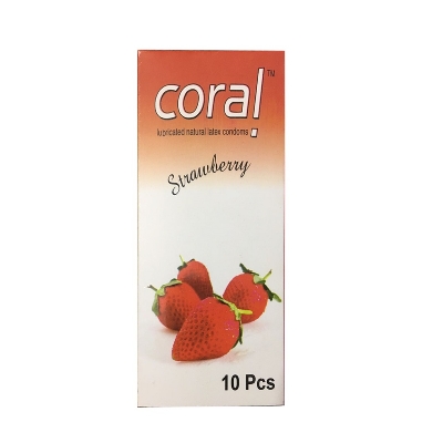 Picture of Coral Strawberry Flavoured Condom(Red) - 10pcs Pack