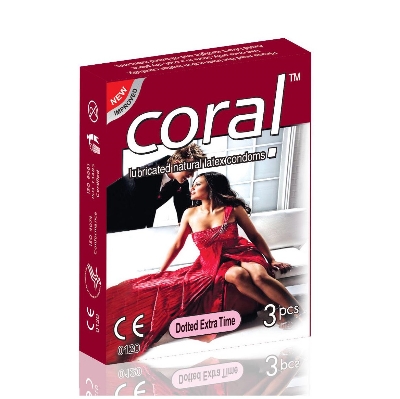Picture of Coral Dotted Extra Time Lubricated Natural Latex Condom - 3Pcs Pack