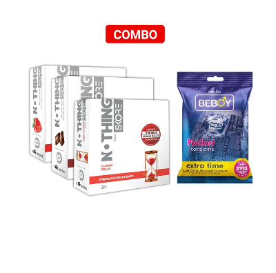 Picture of Skore Nothing Combo = 12Pcs Condom - Skore Nothing Climax Delay 3s + Strawberry 3s + Chocolate 3s + Beboy Invisible 3s Condom