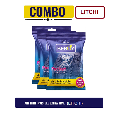 Picture of Beboy Extra Time Air Thin Invisible Condom (Litchi Flavour) Pouch Pack (Combo) 3x3 - 9Pcs (India)