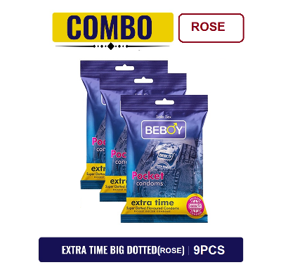 Picture of Beboy Extra Time Super Big Dotted Condom (Rose Flavoured) Pouch Pack (Combo) 3x3 - 9Pcs(India)