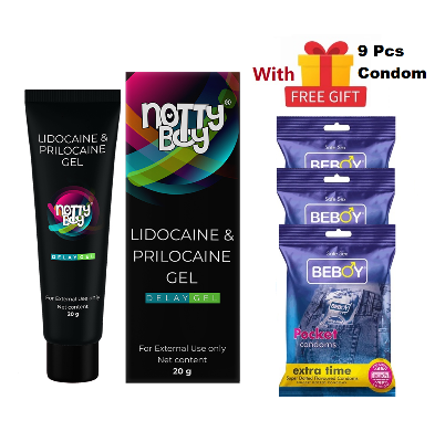 Picture of NottyBoy Delay Gel Long Lasting For Men - 20gm With Free Beboy 9Pcs Condom