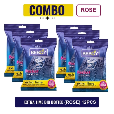 Picture of Beboy Extra Time Super Big Dotted Condom (Rose Flavoured) Pouch Pack (Combo) 2x6 - 12Pcs(India)