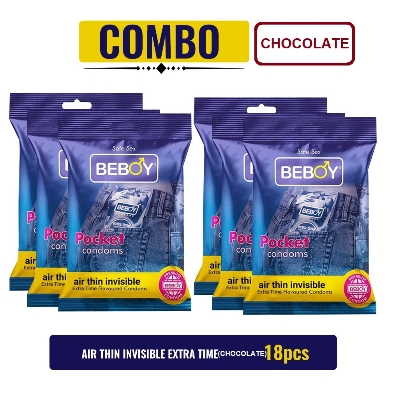 Picture of Beboy Extra Time Air Thin Invisible Condom (Chocolate Flavour) Pouch Pack (Combo) 3x6 - 18Pcs (India)