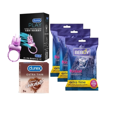 Picture of Durex Foreplay Ring Combo = 12Pcs Condom - Durex Chocolate 3s + Beboy Paan 9s + Durex Devil Vibrating Ring Women Clitoris For Men