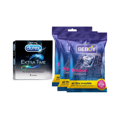 Picture of Durex Long Love Combo 3x4 = 12Pcs Condom - Durex Extra Time 3s + Beboy Mango 9s