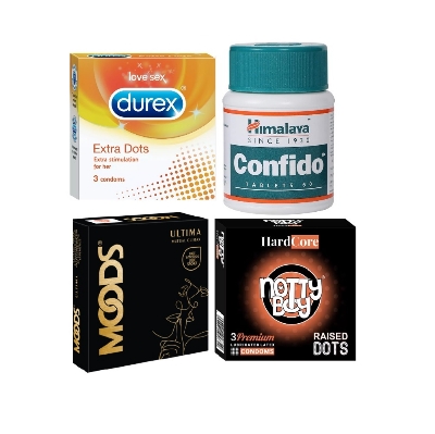 Picture of Durex Confido Combo 3x3 = 9Pcs - Himalaya Confido + Durex Dots 3s + Moods Ultima 3s + Nottyboy Hardcore 3s