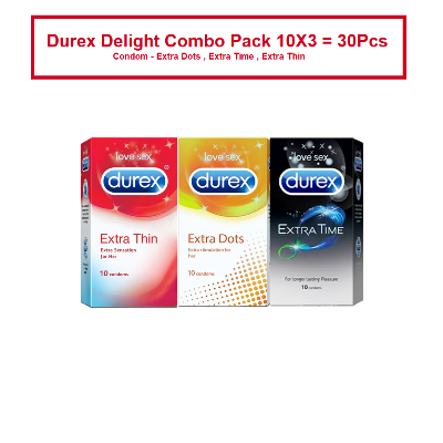 Picture of Durex Delight Combo Pack of 10X3 = 30Pcs - Condom - Extra Dots , Extra Thin , Extra Time