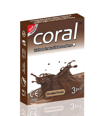 Picture of Coral Chocolate Flavored Lubricated Natural Latex Condom - 3Pcs Pack