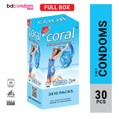 Picture of Coral 3in1 Extra Time, Flavour, Dotted Condom 3x10 = 30Pcs Full Box