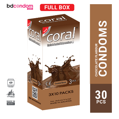 Picture of Coral Chocolate Flavored Lubricated Natural Latex Condom - 3x10= 30Pcs Full Box