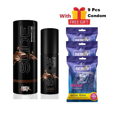 Picture of NottyBoy SLIDE Water Based Personal Lubricant Intimate Massage Lube Gel ( Chocolate Flavored ) 100ml With Free Beboy 9Pcs Condom