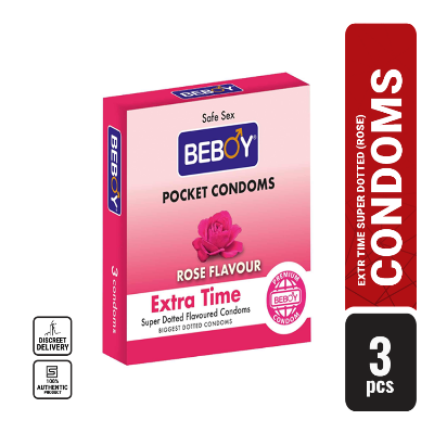 Picture of Beboy Extra Time Big Dotted Condom (Rose Flavoured) - 3Pcs Pack(India)