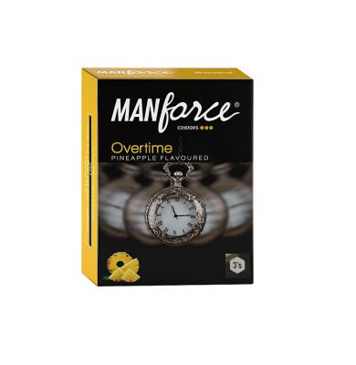 Picture of Manforce Overtime Pineapple Flavoured 3-In-1 Ribbed,Contoured, & Dotted Condom - 3Pcs Pack (India)