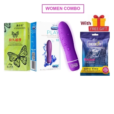 Picture of Durex HER Combo Women = Butterfly Ultra Thin Condom 10s + Play Single Speed Vibrating Bullet For Women + Beboy Extra Time Paan 3s + Free Gift