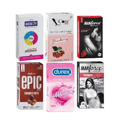Picture of Durex LoveGuard Combo = 62Pcs Condom + Durex BubbleGum 10s + Manforce Sunny 10s + Strawberry 10s + Epic Enhanced Dots 10s + Xcore Strawberry 10s+ Beboy Mixed 12s
