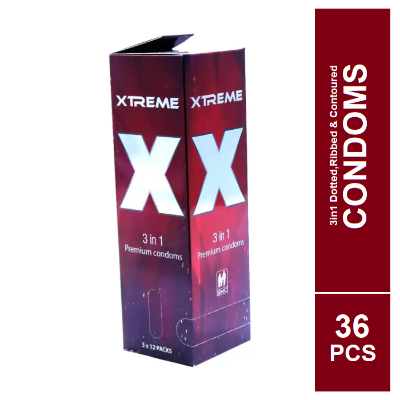 Picture of Xtreme 3in1 Super Dotted, Super Ribbed & Contoured Condom - 36Pcs Full Box