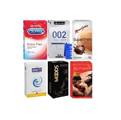 Picture of Durex Thrill Combo = 56Pcs Condom - Extra Thin 10s + Okamoto 002 6s + Moods Europhia 10s + Beboy Air Feel 10s + KamaSutra Super Thin 10s + Kohinoor Extra Time 10s