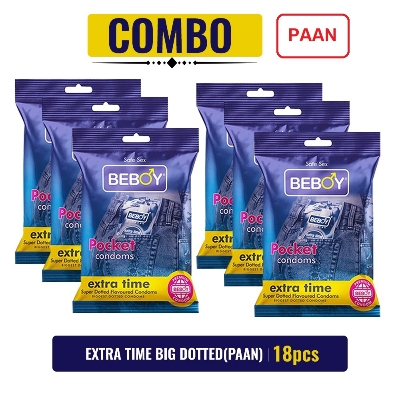 Picture of Beboy Extra Time Super Big Dotted Condom (Paan Flavoured) Pouch Pack (Combo) 3x6 - 18Pcs(India)