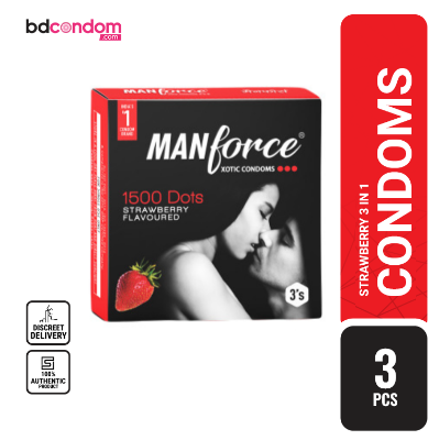 Picture of Manforce Xotic Strawberry Flavoured 1500 Dots Condom -  3Pcs Pack(India)