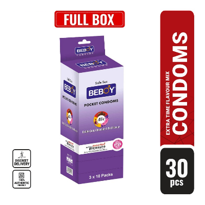 Picture of Beboy Mix Extra Time Assorted Air & Dotted Condom (Mix Flavoured) 3x10 - 30Pcs Full Box (India)