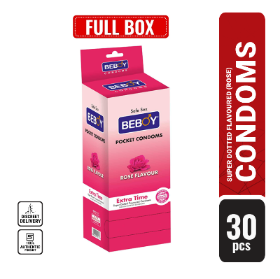 Picture of Beboy Extra Time Super Big Dotted Condom (Rose Flavoured) 3x10 - 30Pcs Full Box (India)