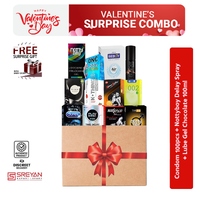 Picture of Valentine's Surprise Combo - Condom - Lube Gel - Delay Spray for Him & Her Combo Multi-Variant - Durex + Manforce + Skore + Nottyboy + Beboy + Kamasutra + Players + 002 Rich + Allure + One