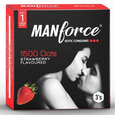 Picture of Manforce Strawberry 3 in1 Wild (Ribbed Contour Dotted) Condom - 3Pcs Pack(India)