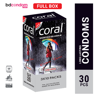 Picture of Coral Extra Time Long Lasting Black Lubricated Condom 3x10 = 30Pcs Full Box - Condom