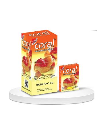 Picture of Coral 3 Fruits Natural Flavored Girl Condom - 3x10=30pcs Full Box - Condom