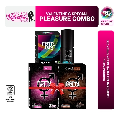 Picture of NottyBoy Valentine's Special Pleasure Combo Pack - Nottyboy Delay Spray 20g + Nottyboy Slide Lubricant Gel 100ml + Nottyboy Condom 3in1 10Pcs, Chocolate 10Pcs