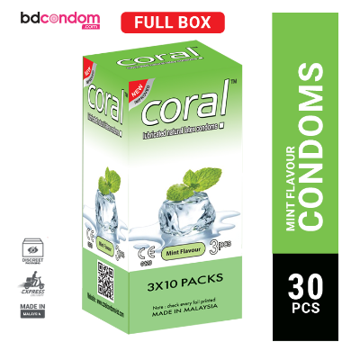 Picture of Coral Mint Flavored Plain Latex Condom - 30pcs Full Box
