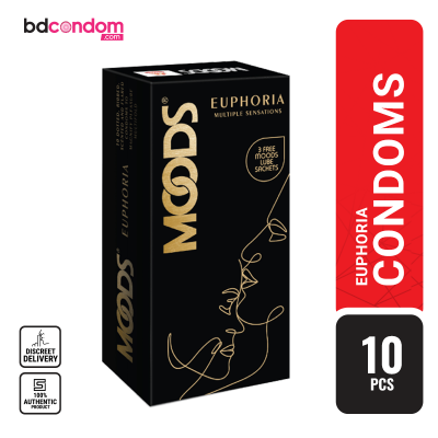 Picture of Moods Euphoria Multiple Sensation Dotted, Ribbed, Flared and Scented Condom - 10's Pack (India)