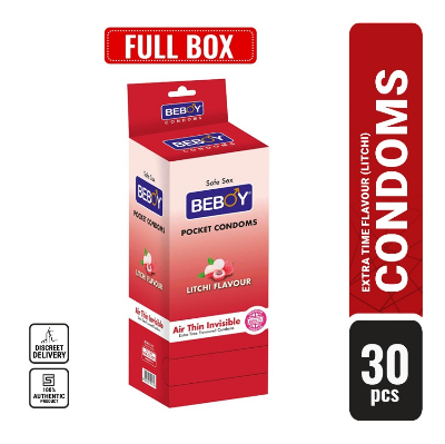 Picture of Beboy Extra Time Air Thin Invisible Condom ( Litchi Flavoured) 3x10 - 30Pcs Full Box(India)