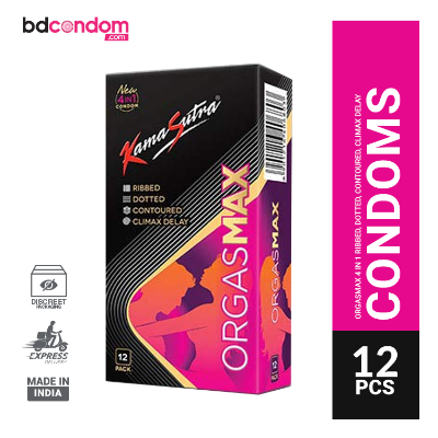 Picture of KamaSutra Orgasmax 4 in 1 Dotted ,Ribbed, Contoured, Climax Delay Condom - 12Pcs Pack(India)