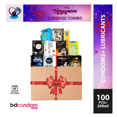 Picture of Honeymoon Surprise Condom Lube Gel Box for Him & Her Combo Multi-Variant - Durex, Manforce ,Skore ,Nottyboy, Kamasutra, Players, 002 Rich, Playgard, Allure ,One, Playboy