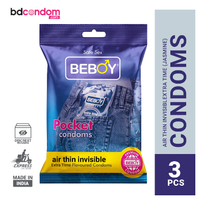 Picture of Beboy Extra Time Air Thin Invisible Condom (Jasmine Flavour) Pocket Pack- 3Pcs(India)
