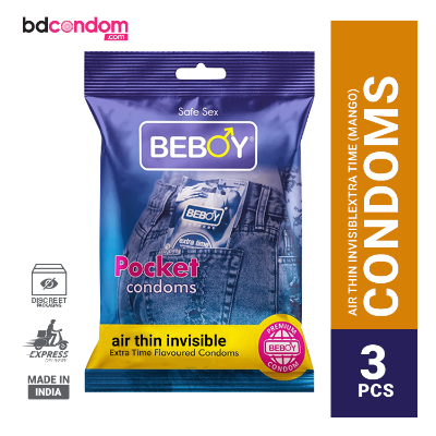 Picture of Beboy Extra Time Air Thin Invisible Condom (Mango Flavour) Pocket Pack- 3Pcs(India)