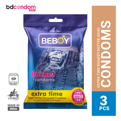 Picture of Beboy Extra Time Super Big Dotted Condom (Oud Flavour) Pocket Pack- 3Pcs(India)