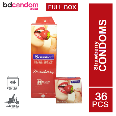Picture of Sensation Condom - Strawberry Flavor Super Dotted Condom - Full Box - 12Pack x 3s =36pcs