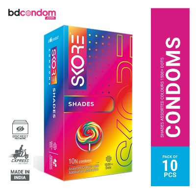 Picture of Skore Shades Assorted Colours With Lubricant 1500+ Dotted Condom - 10Pcs Pack(India)