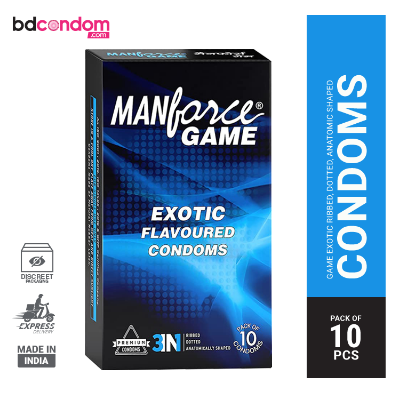 Picture of Manforce GAME 3-In-1 Ribbed Dotted Contoured Exotic flavoured Condoms - 10pcs Pack(India)