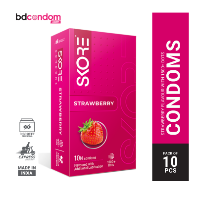 Picture of Skore Strawberry 1500+ Dotted with Extra Lubrication Condom  - 10Pcs Pack