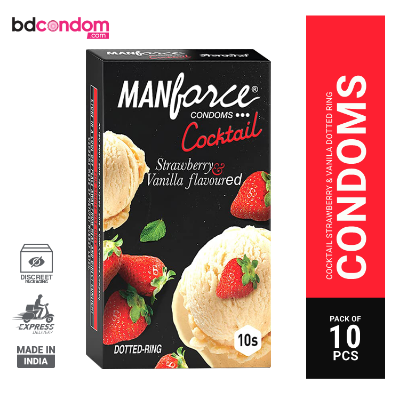 Picture of Manforce Cocktail Condom with Dotted Rings, Strawberry & Vanilla Flavoured- 10Pcs Pack(India)