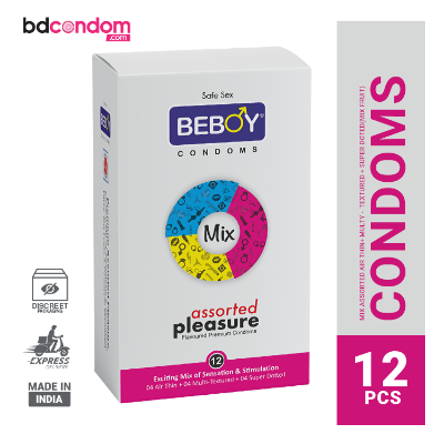 Picture of Beboy Mix Assorted Dotted-Ribbed-Contoured-Bulged (Mix  Fruit Flavoure) Condom - 12Pcs Pack(India)